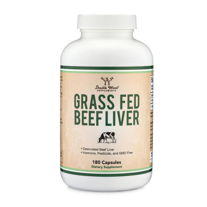 Beef Liver Capsules - 1,000mg Grass-Fed Desiccated Liver | 180 Capsules | 3-Month Supply | Double Wood