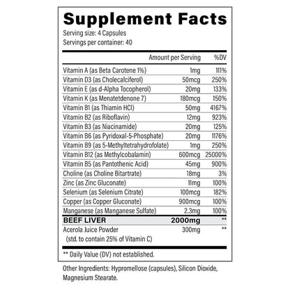 Beef Liver Capsules 2000mg | Nine Lives Liver Supplement