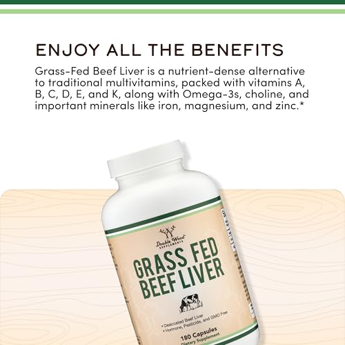 Beef Liver Capsules - 1,000mg Grass-Fed Desiccated Liver | 180 Capsules | 3-Month Supply | Double Wood