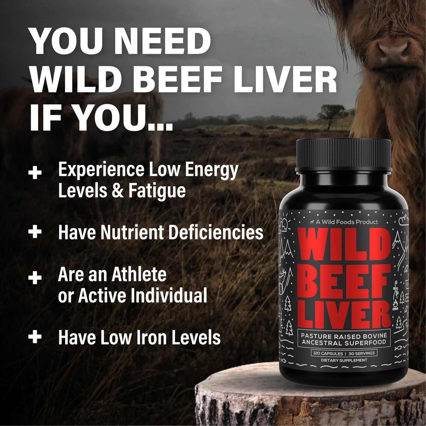 Wild Foods Beef Liver Capsules - 3000mg Grass-Fed & Pasture-Raised | 120 Softgels