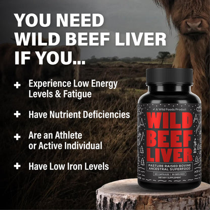 Wild Foods Beef Liver Capsules - 3000mg Grass-Fed & Pasture-Raised | 120 Softgels