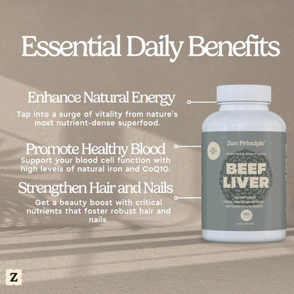 Zen Principle Beef Liver Supplement – Grass-Fed, Pasture-Raised, Desiccated Liver Capsules | No Hormones or GMO | 360 Capsules (2-Pack)