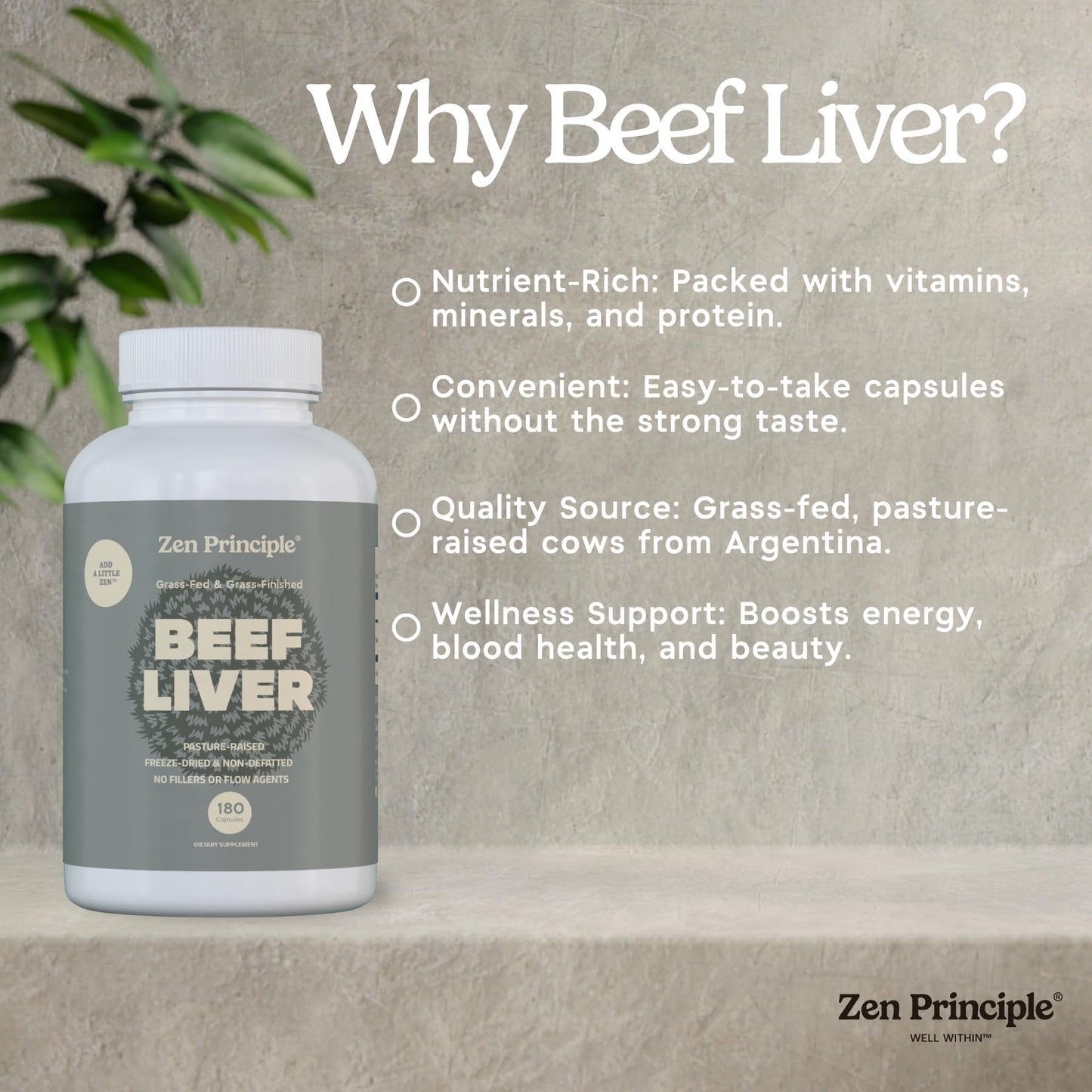 Zen Principle Beef Liver Supplement – Grass-Fed, Pasture-Raised, Desiccated Liver Capsules | No Hormones or GMO | 360 Capsules (2-Pack)