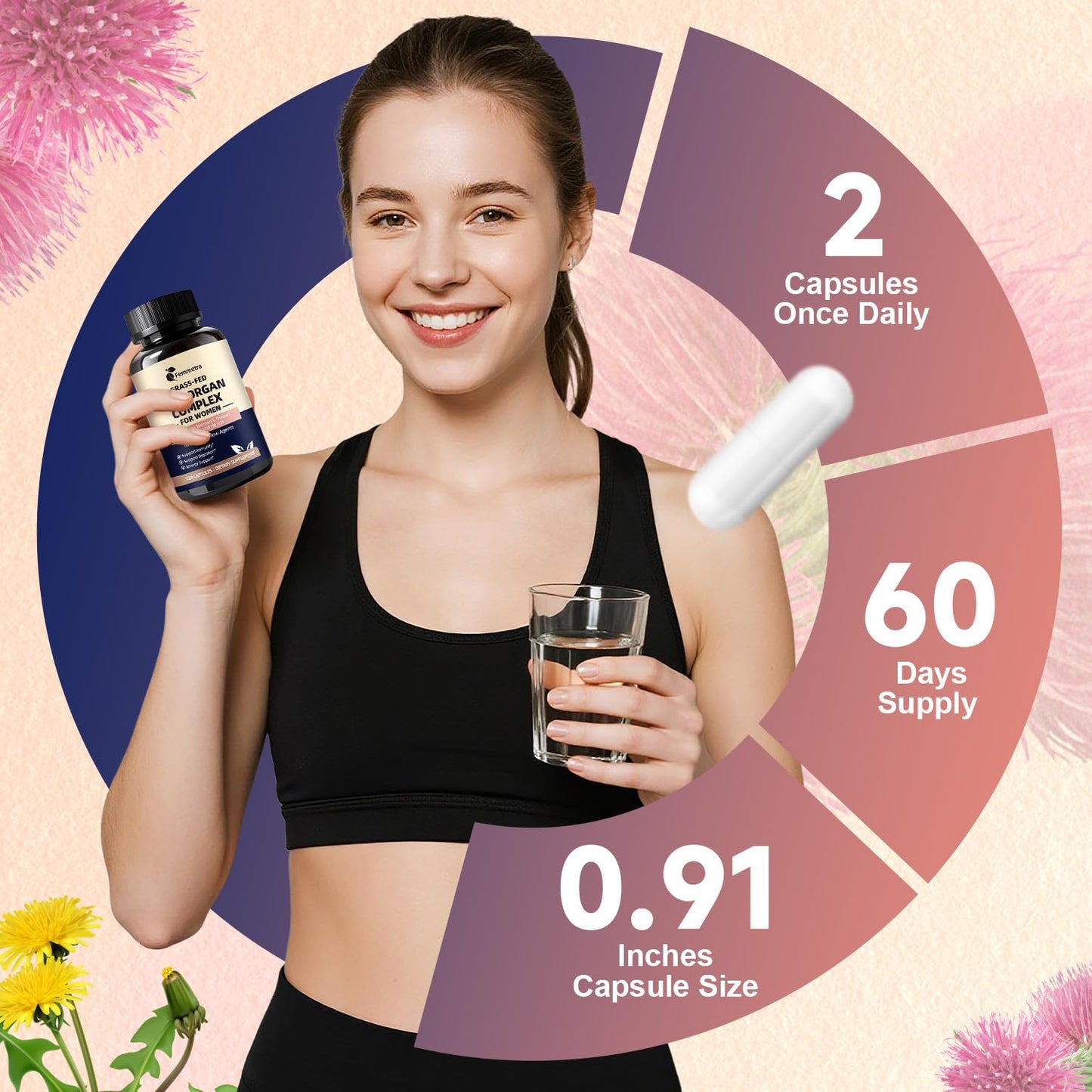 Female-Optimized Beef Organ Complex Superfood Supplement, Beef Liver, Kidney, Heart, Uterus & 6 More, Balance Hormones, Energy & Women's Overall Wellness, with Milk Thistle, Zinc, Grass-Fed, 60 Day