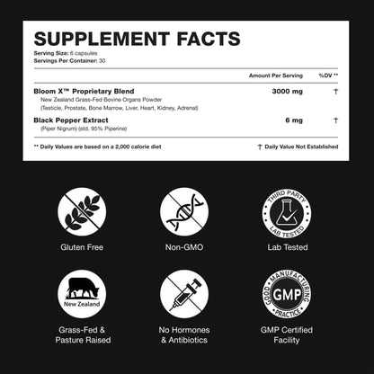 Beef Organ Supplement for Men – Grass-Fed Liver & 7 Organs | Bloom X 180 ct
