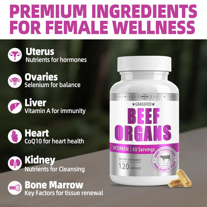 Beef Organ Supplement for Women - Grass-Fed Liver & Organs | 60 Servings
