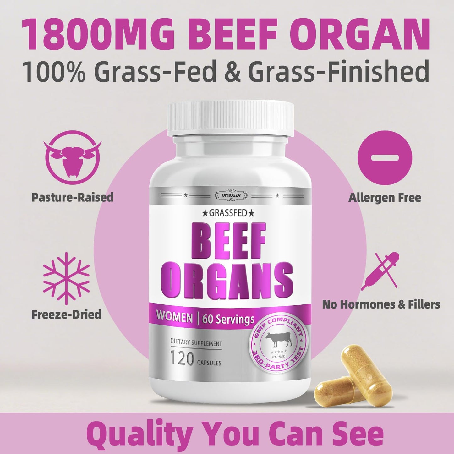 Beef Organ Supplement for Women - Grass-Fed Liver & Organs | 60 Servings