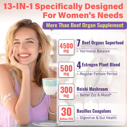 Beef Organ Supplement for Women – 180 Gummies, Grass-Fed 5300mg Liver & More