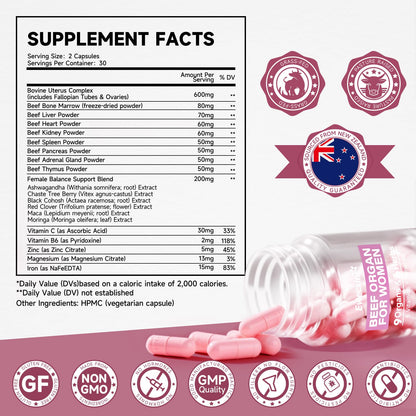 Beef Organs for Women – 600mg Uterus, Liver, Kidney & Heart | Hormone Support