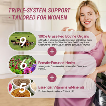 Beef Organs for Women – 600mg Uterus, Liver, Kidney & Heart | Hormone Support