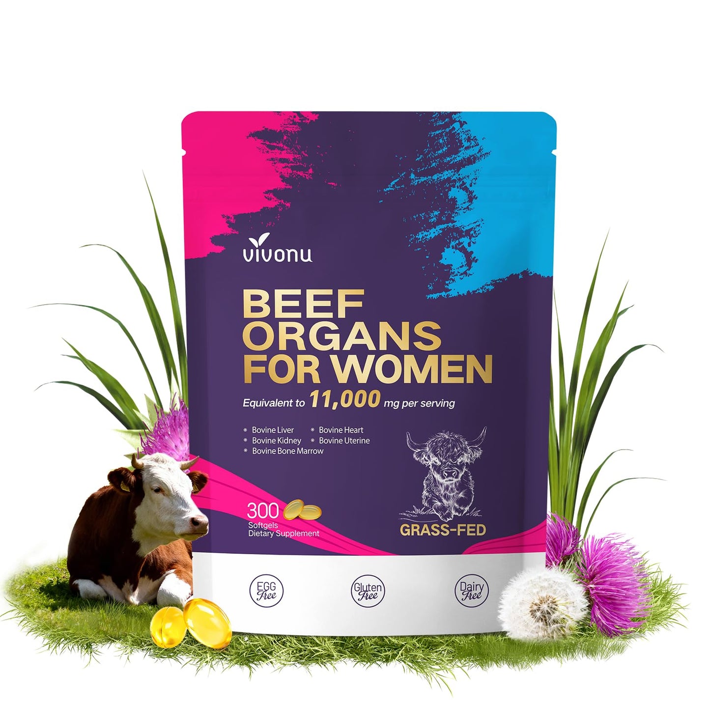 Beef Organ Supplement for Women - 100 Day Supply | 11,000mg per Serving | Grass-Fed