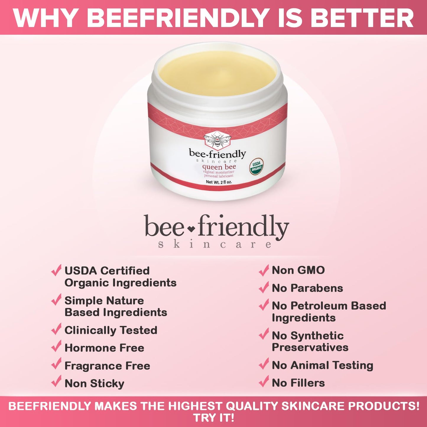BeeFriendly Organic Vaginal Moisturizer | USDA Certified Organic Vulvar Cream, 2 oz