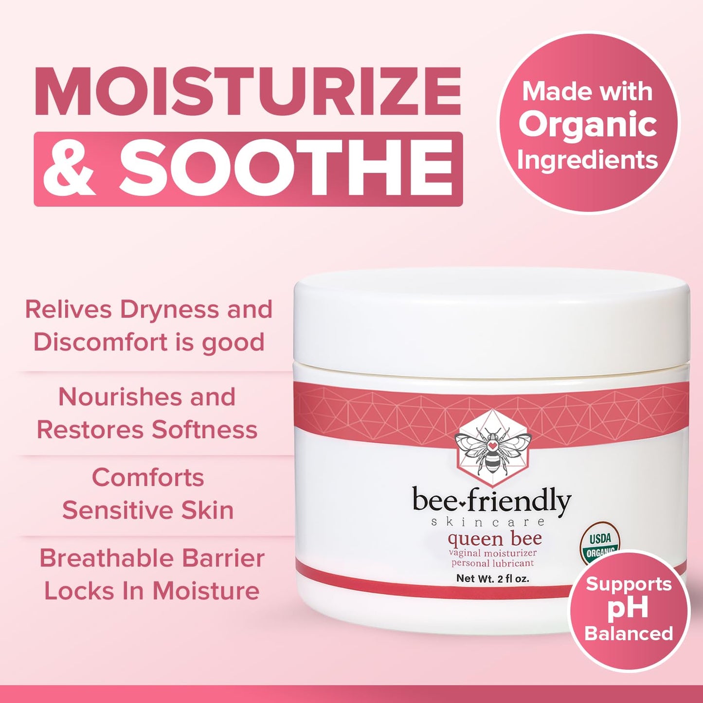 BeeFriendly Organic Vaginal Moisturizer | USDA Certified Organic Vulvar Cream, 2 oz