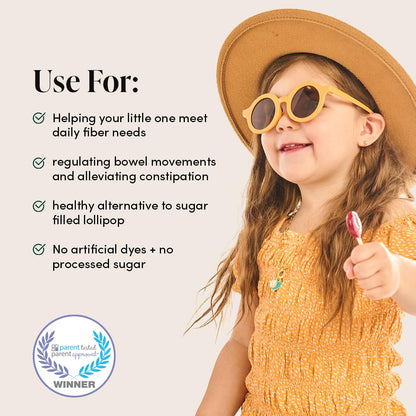 Kids Prebiotic Fiber Lollipops by Beekeeper's Naturals – Doctor Formulated, 3g Fiber per Pop (Raspberry Blast & Sweet Cherry), 15 ct