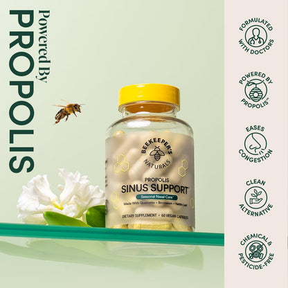 Beekeeper's Naturals Sinus Support — Propolis, Quercetin, Bromelain & Nettle (60 ct)
