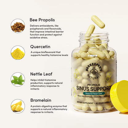 Beekeeper's Naturals Sinus Support — Propolis, Quercetin, Bromelain & Nettle (60 ct)