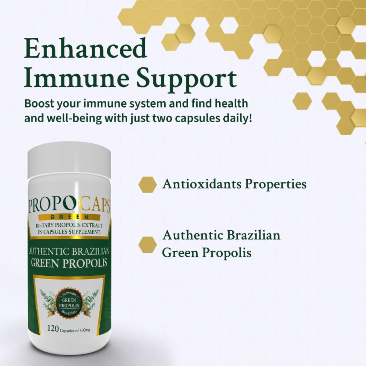 Beelife Green Propolis Capsules - 100% Green Propolis & Bee Pollen - Brazilian Propolis Extract - ISO 22000, Kosher - 120 Capsules