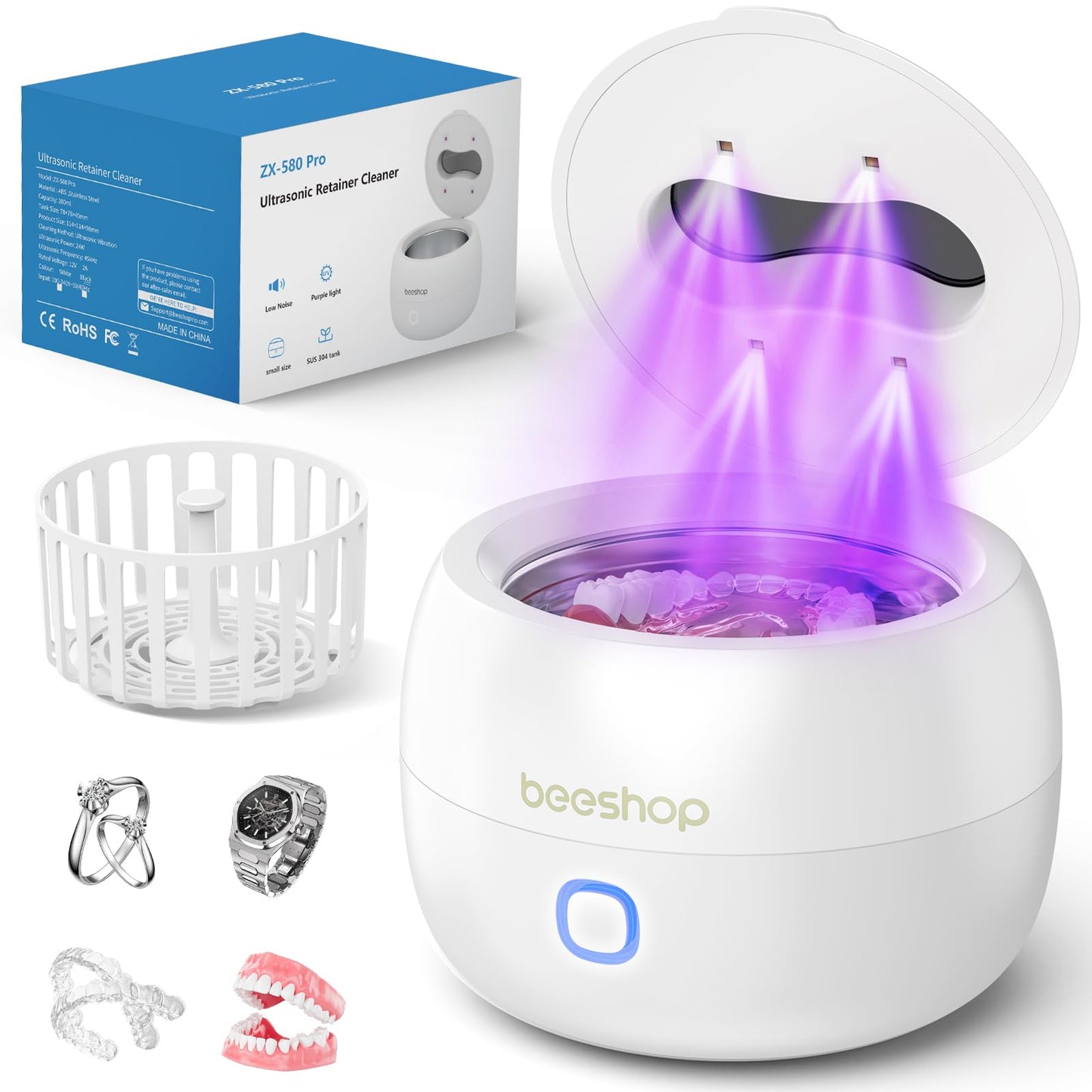 BEESHOP 2025 Ultrasonic Retainer Cleaner – 45kHz, 200ml, 3 Modes