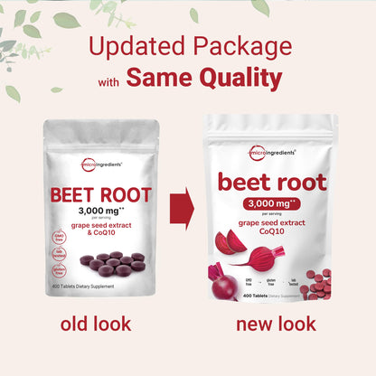 Beet Root 3,000mg with Grape Seed Extract & CoQ10 | 400 Tablets (200 Servings) | Super Beets
