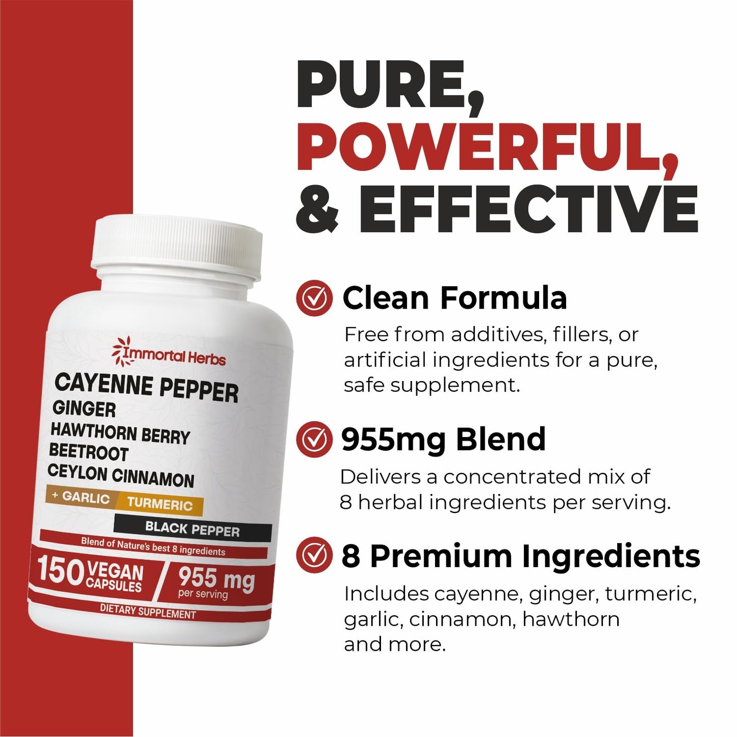 Immortal Herbs Cayenne Pepper Capsules with Garlic, Ginger & Turmeric – 150 Caps, Non-GMO & Gluten Free