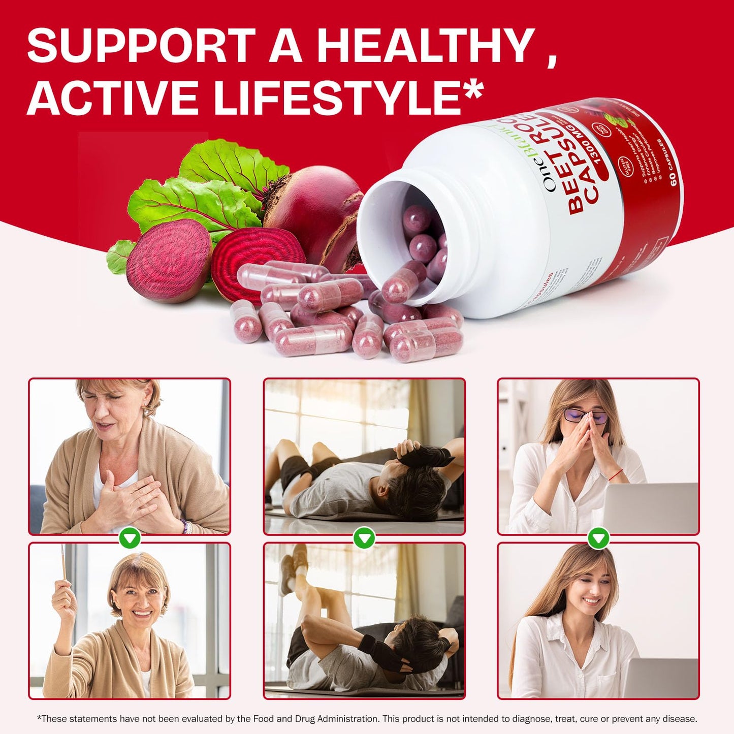 Beet Root Capsules – Beetroot Supplement, Organic Beetroot Powder | Natural Energy Support | Non-GMO, Gluten Free (60 Count)