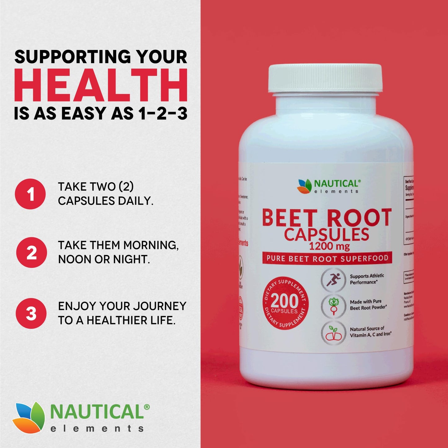 Beet Root Capsules 1200mg per Serving | 200 Capsules | Non-GMO & Gluten Free