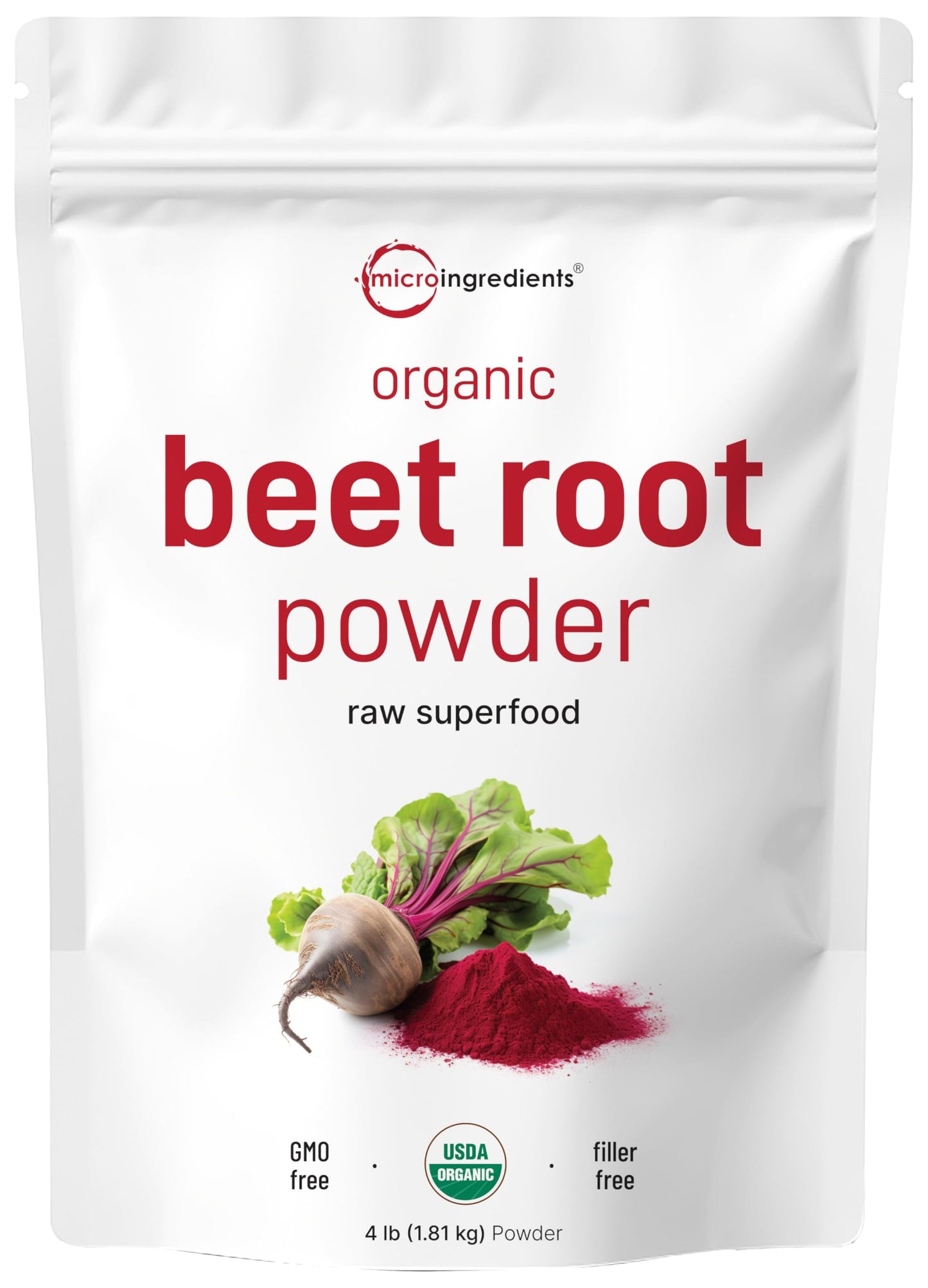 Micro Ingredients Organic Beet Root Powder – 4 Lbs, Cold-Pressed & Water-Soluble