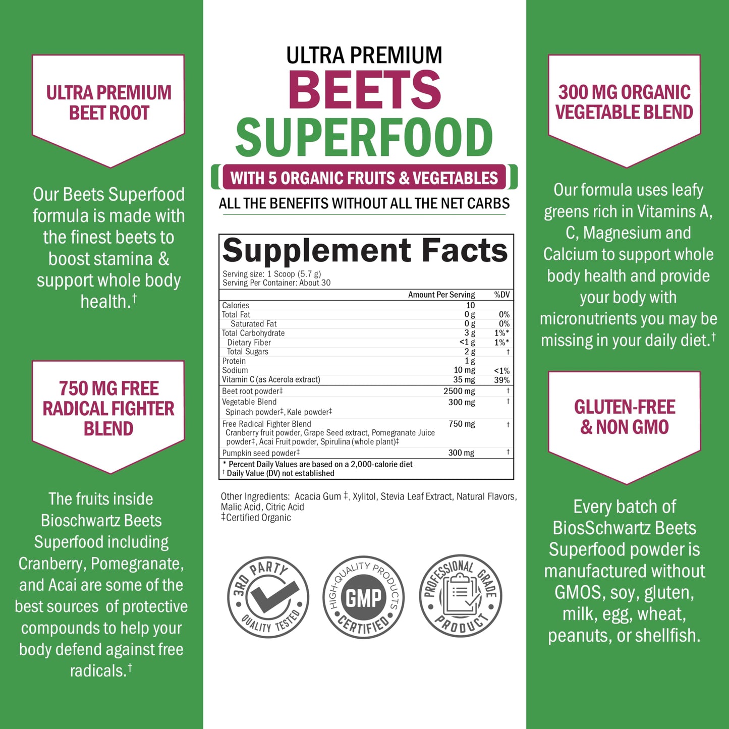 Beet Root Powder - Organic Beets Superfood with Vitamin C | 30 Servings