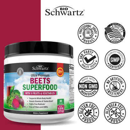 Beet Root Powder - Organic Beets Superfood with Vitamin C | 30 Servings