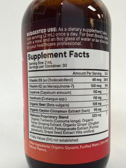 Cayenne Pepper Liquid Drops with Hawthorn Berry, Vitamin D3 K2 – 6oz