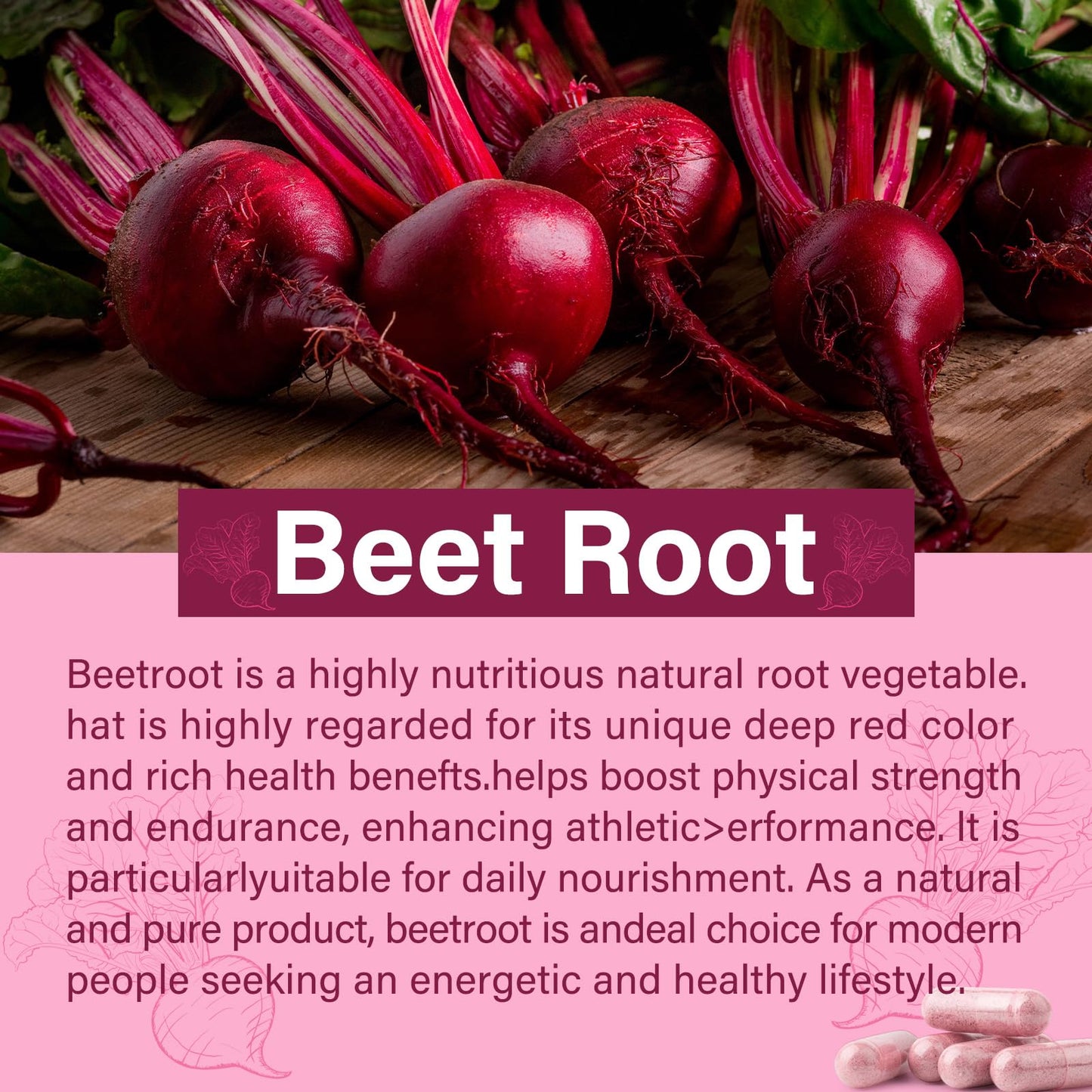 Beet Root Capsules 1300mg – Pure Beetroot Powder for Energy & Endurance | 90 Capsules
