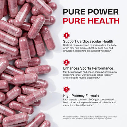 Beet Root Capsules – Beetroot Supplement, Organic Beetroot Powder | Natural Energy Support | Non-GMO, Gluten Free (60 Count)