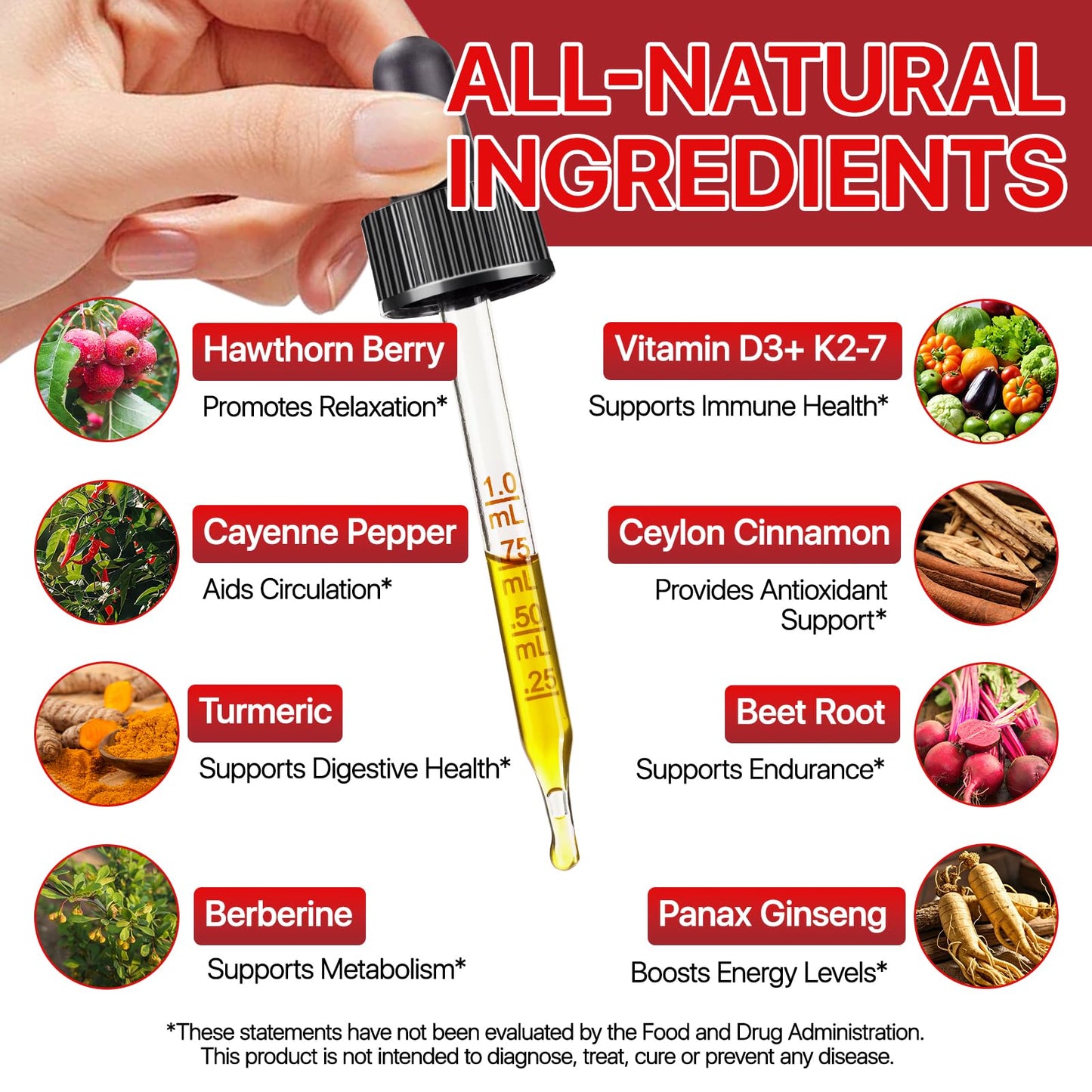 Cayenne Pepper Drops with Hawthorn Berry, Vitamin K2 D3, Beetroot & Turmeric | Vegan Health Supplement 60ml