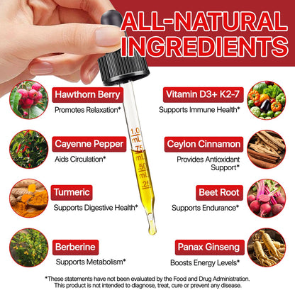 Cayenne Pepper Drops with Hawthorn Berry, Vitamin K2 D3, Beetroot & Turmeric | Vegan Health Supplement 60ml