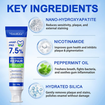 7.5% Hydroxyapatite Toothpaste for Enamel Protection, Tooth Strengthening, Gentle Mint | Fresh Breath & Daily Use
