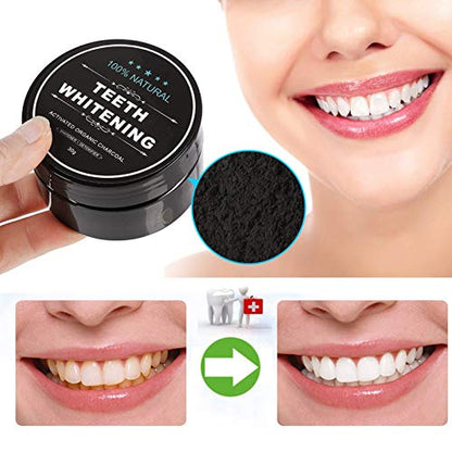 2-Pack Activated Charcoal Teeth Whitening Powder with Bamboo Brush | Coconut Charcoal