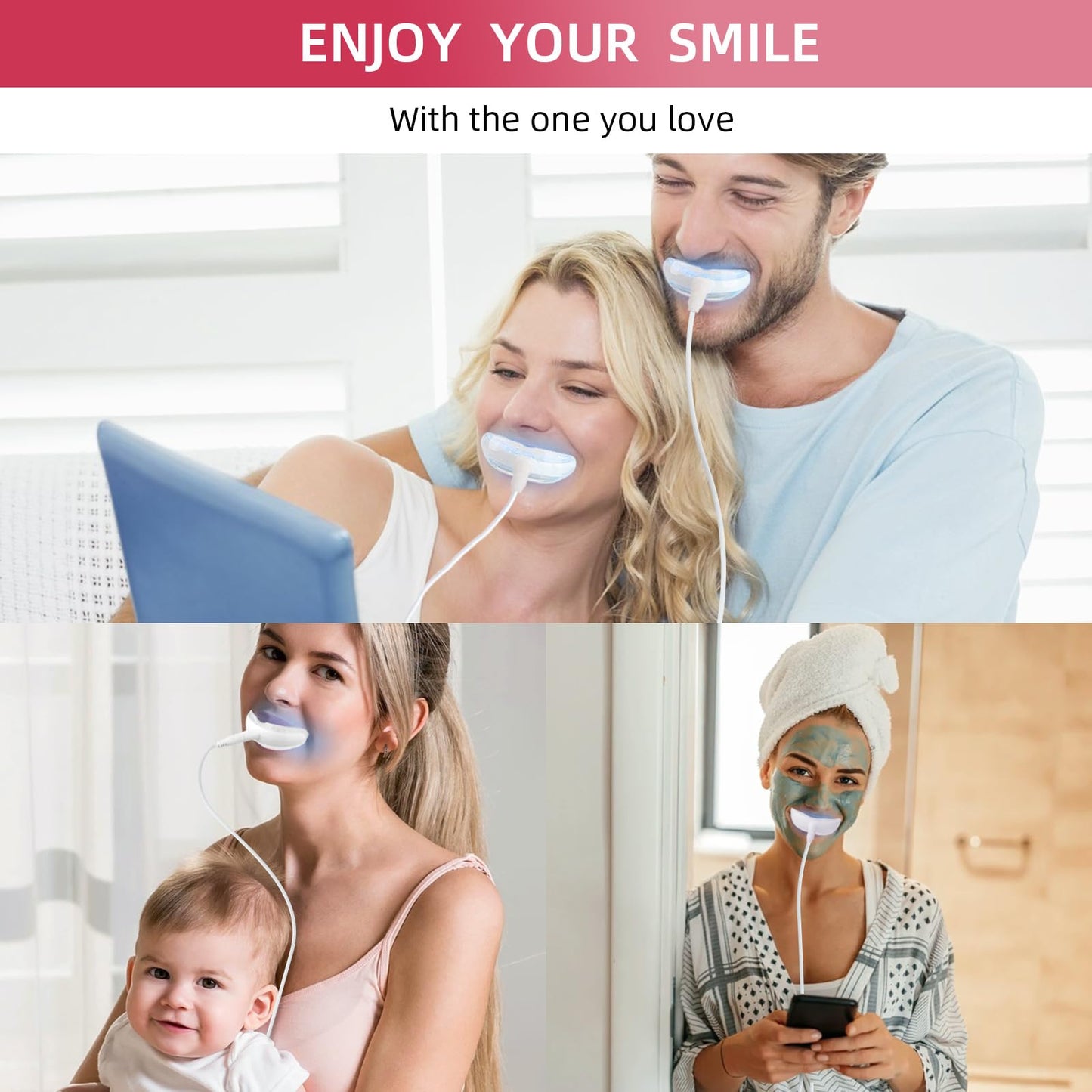 Professional Teeth Whitening Kit with 5 Gels, LED Accelerator Light & Custom Trays – Enamel Safe, Fast Home Whitening