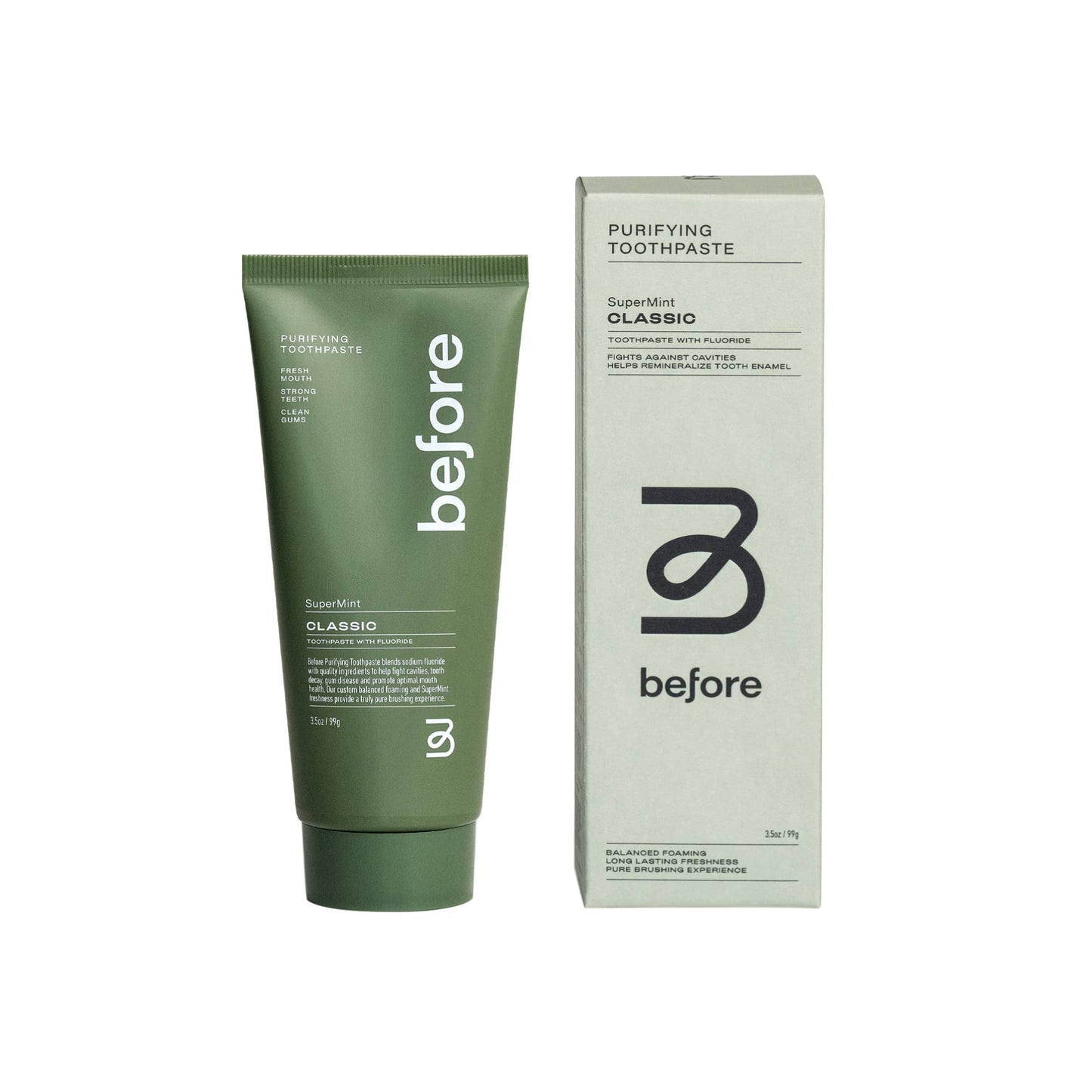 Before Classic Anti-Cavity Toothpaste | Vegan, Gum Health, Low Abrasion, 3.5oz | Made in USA