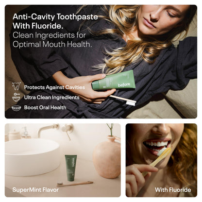 Before Classic Anti-Cavity Toothpaste | Vegan, Gum Health, Low Abrasion, 3.5oz | Made in USA