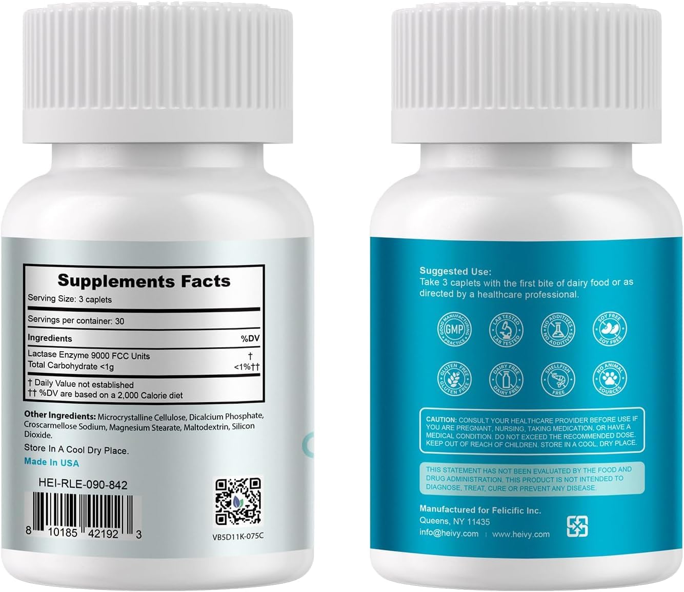 Heivy Lactase Enzyme 3000 FCC Dairy Relief – Fast Acting Lactose Pills, 90 Caplets, Made in USA (2 Pack)