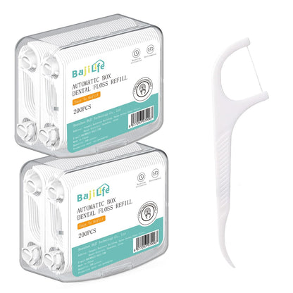 200 Dental Floss Picks - 2-Box Bejilife Dispenser Kit | Travel-Friendly