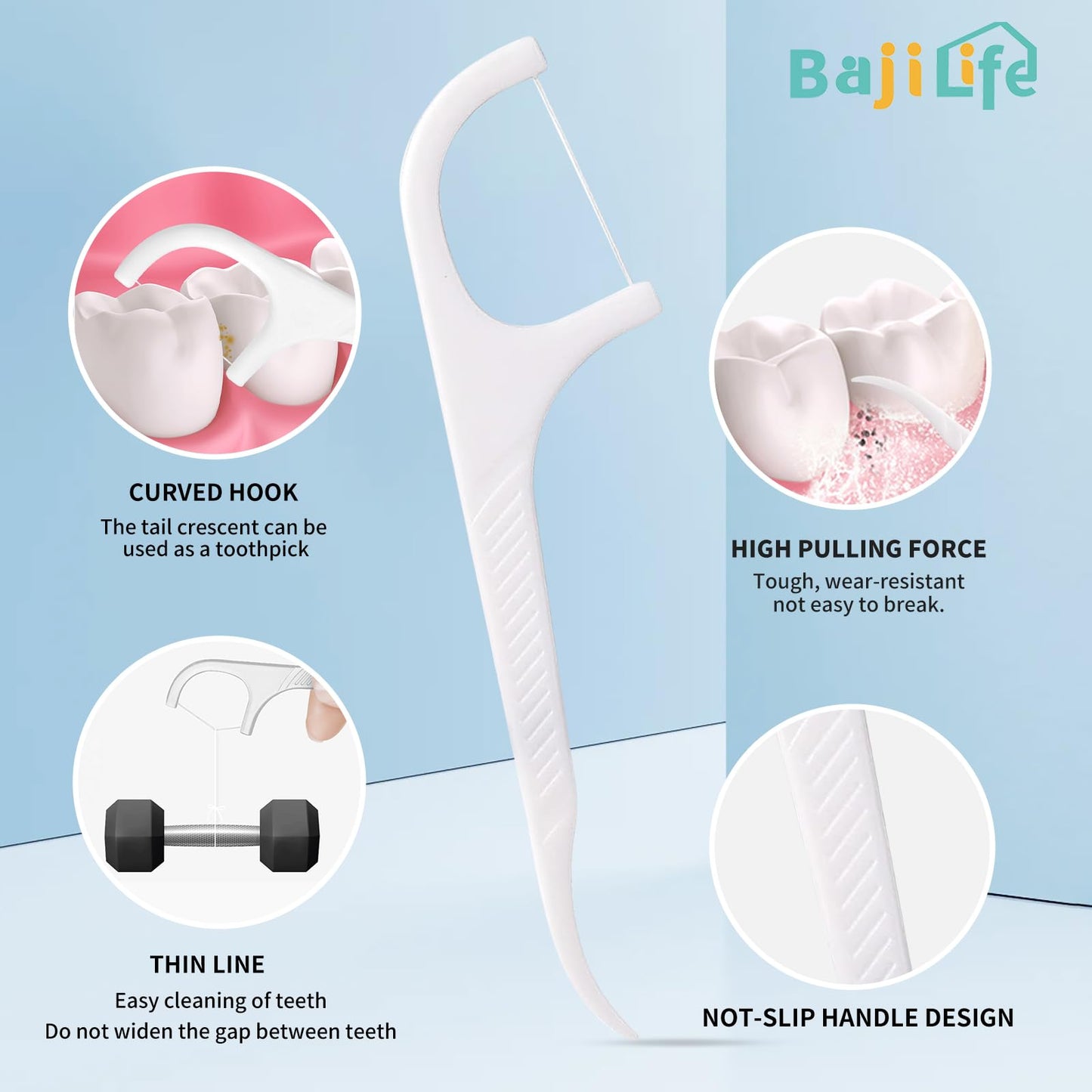 200 Dental Floss Picks - 2-Box Bejilife Dispenser Kit | Travel-Friendly