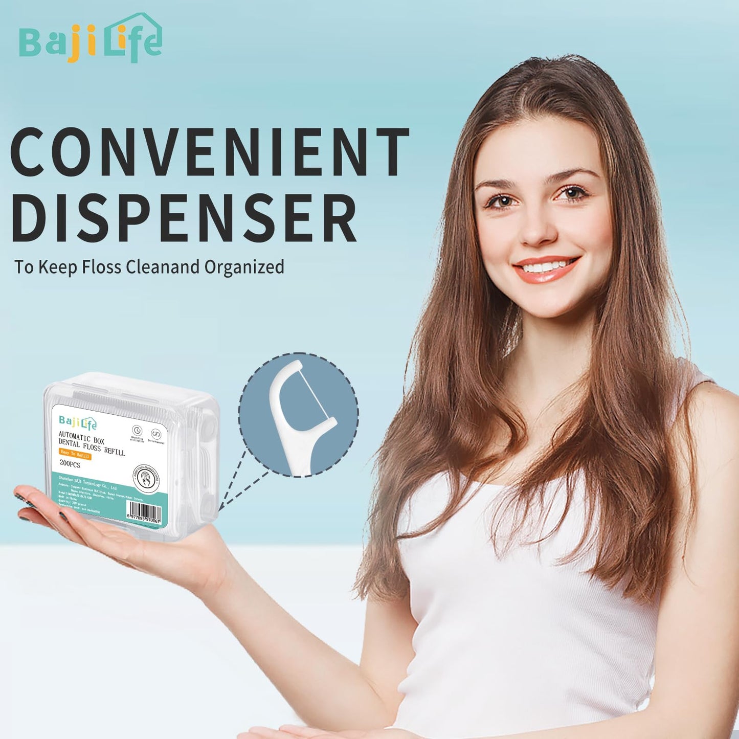 200 Dental Floss Picks - 2-Box Bejilife Dispenser Kit | Travel-Friendly