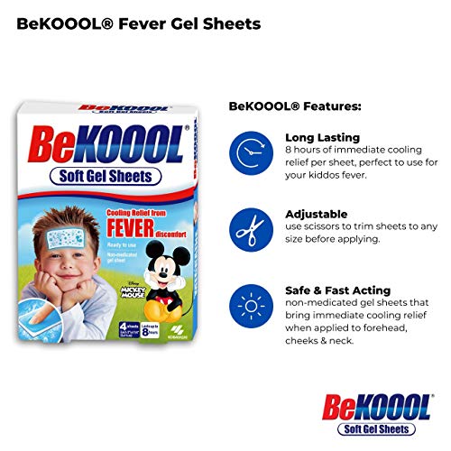 BeKOOOL Kids Gel Sheets for Fever Relief | Soft Cooling Gel Sheets (4 Count)