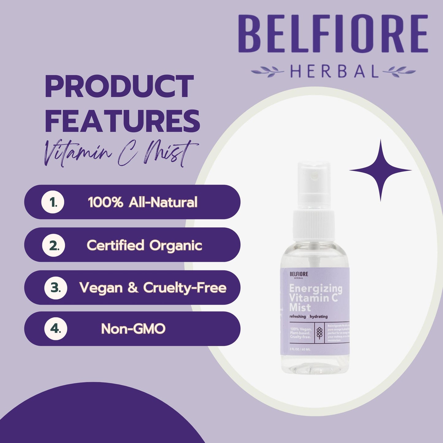 Belfiore Herbal Vitamin C Mist Spray Set – Organic Hydration for Face & Body (3 x 2 oz)