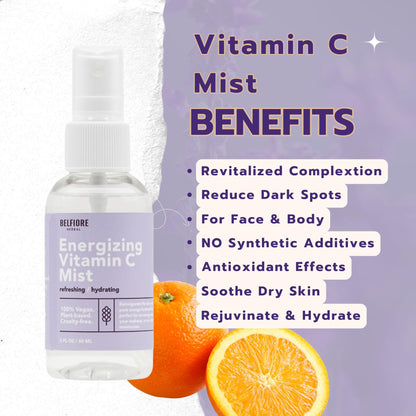 Belfiore Herbal Vitamin C Mist Spray Set – Organic Hydration for Face & Body (3 x 2 oz)