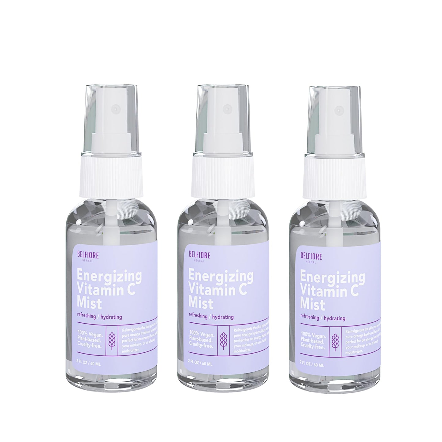 Belfiore Herbal Vitamin C Mist Spray Set – Organic Hydration for Face & Body (3 x 2 oz)