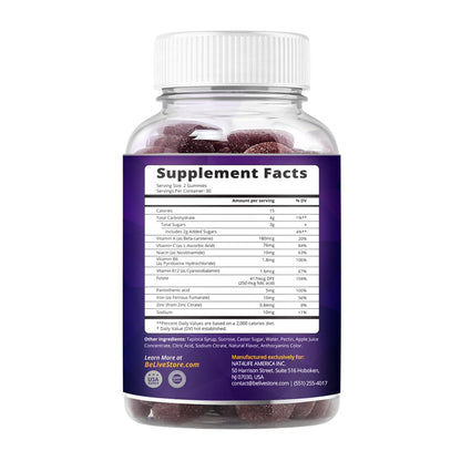 BeLive Iron Gummies - Vegan Multivitamin with Vitamin C & Zinc, Grape Flavor