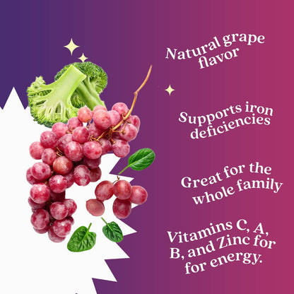 BeLive Iron Gummies - Vegan Multivitamin with Vitamin C & Zinc, Grape Flavor