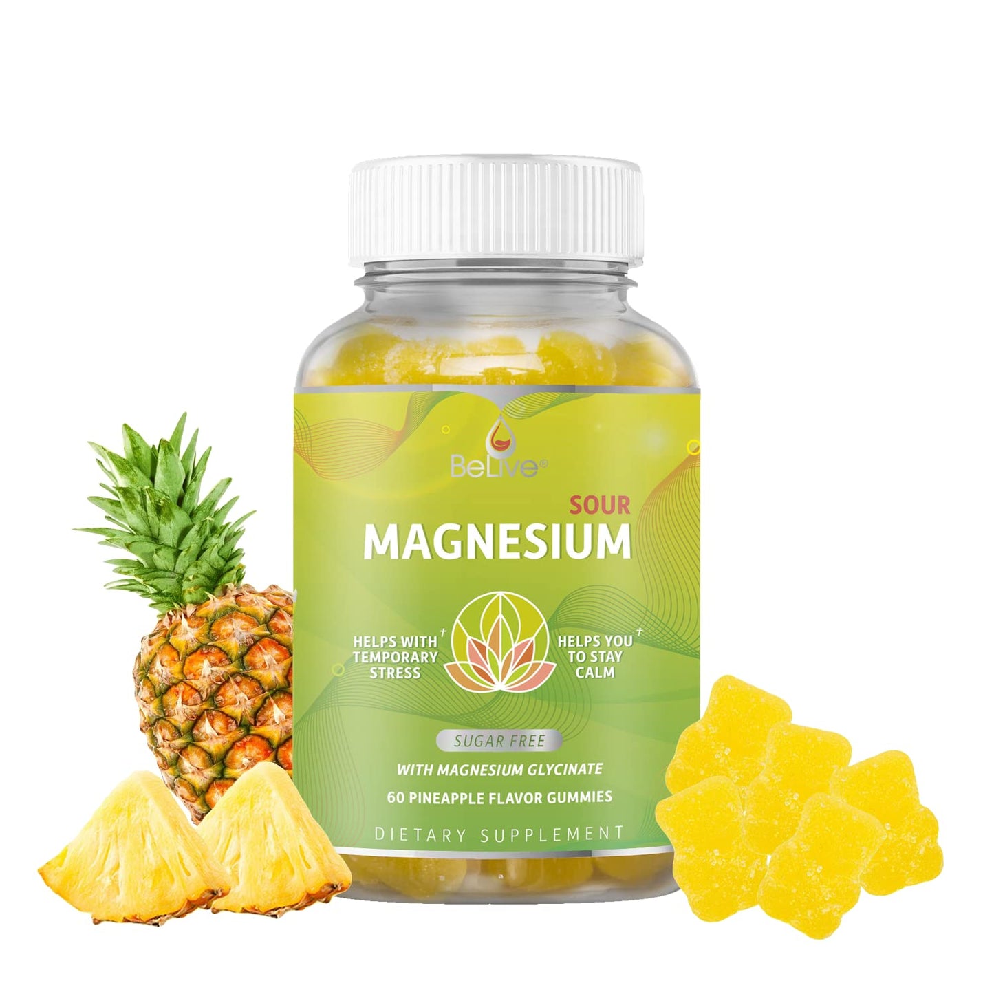 BeLive Magnesium Gummies 200mg - 60 Ct | Glycinate for Relaxation, Sleep & Stress Relief